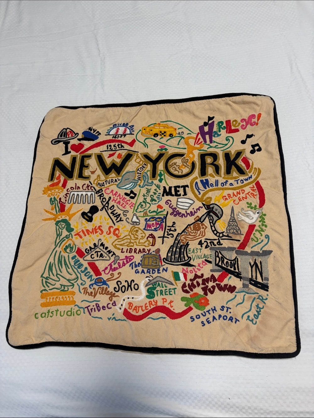 Catstudio New York City Pillow 18" NYC Embroidered Map - EUC - $245 Retail - Picture 2 of 9